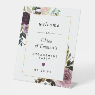 Signe De Table Bienvenue à la fête de fiançailles florale rose vi