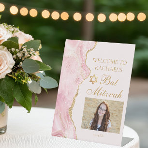 Signe De Table Bienvenue à la fête de Mitzvah Chic Rose Gold Phot