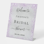 Signe De Table Bienvenue à la fête prénuptiale argent violet (Recto)