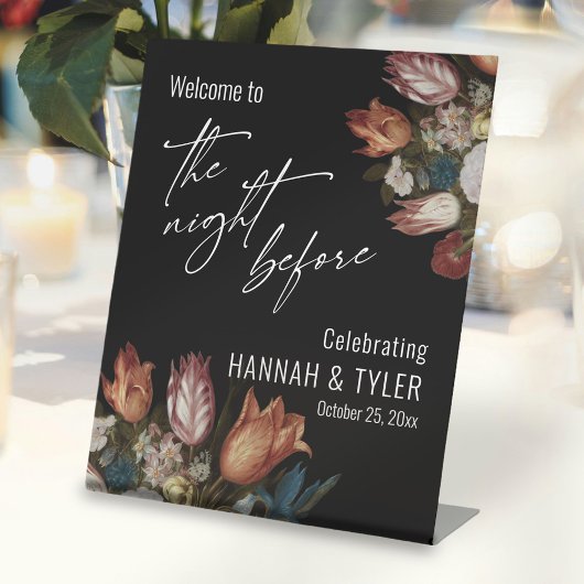 Signe De Table Bienvenue à la nuit précédente, Fleurs peintes hol