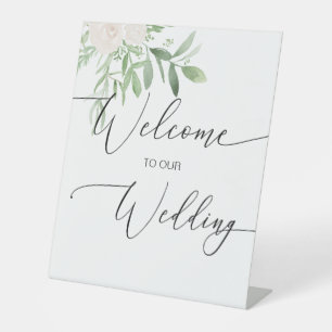 Signe De Table Bienvenue à notre Mariage Floral Pedestal Sign