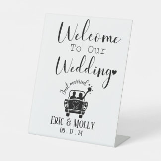 Signe De Table Bienvenue à notre mariage personnalisé juste marié