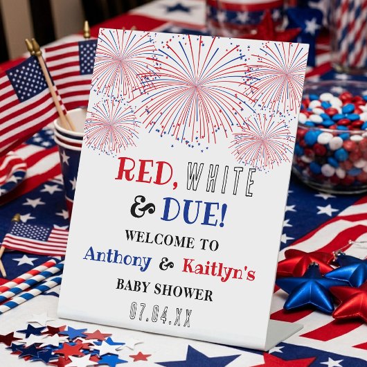 Signe De Table Bienvenue à Red, White & Due! Fête prénatale du 4