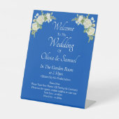 Signe De Table Bienvenue au Mariage Cobalt Blue White Roses (Recto)
