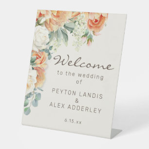Signe De Table Bienvenue au mariage floral blanc pêche Eucalyptus