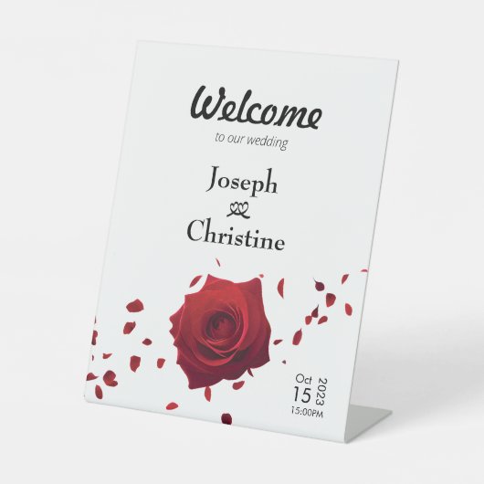 Signe De Table Bienvenue au Mariage Red Rose (Recto)