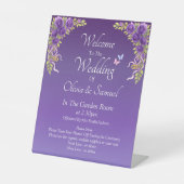 Signe De Table Bienvenue aux fleurs mauves pourpres Mariages (Recto)