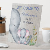 Signe De Table Bienvenue Baby shower Floral Floral Eléphant Doux (In SItu)