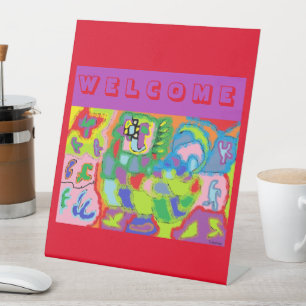 SIGNE DE TABLE BIENVENUE COULEUR ROUGE ROUGE VERT GREETINGS
