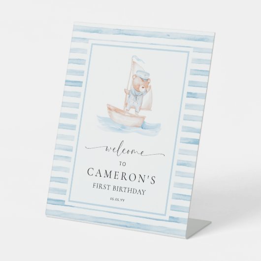 Signe De Table Bienvenue de l'Ours Bleu marin (Recto)