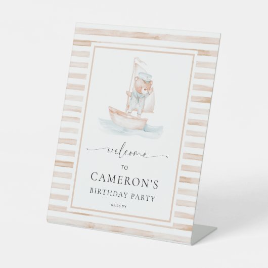 Signe De Table Bienvenue de l'ours de mer Tan Stripe (Recto)