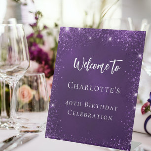 Signe De Table Bienvenue paillettes scintillantes violet pour ann
