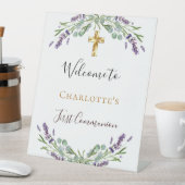 Signe De Table Bienvenue pour la première communion sur fond flor (In SItu)