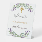 Signe De Table Bienvenue pour la première communion sur fond flor (Recto)