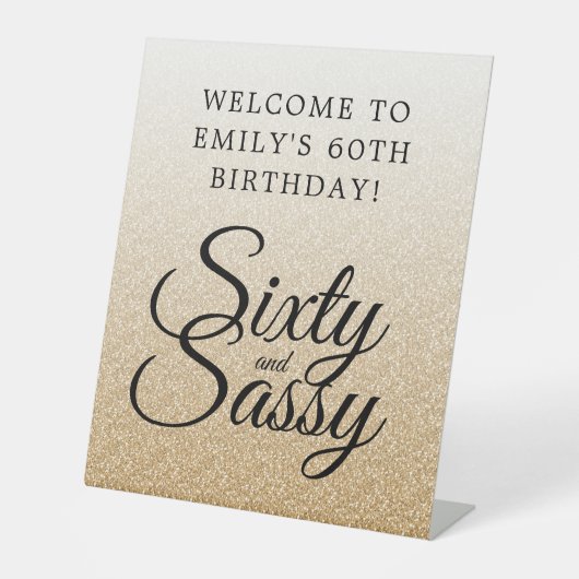Signe De Table Bienvenue pour les 60 ans Sassy avec ombre à paill (Recto)