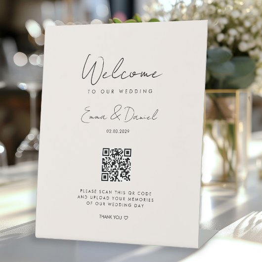Signe De Table Bienvenue QR Code Mariage Galerie Beige