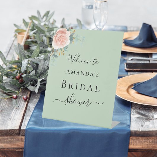 Signe De Table Bienvenue rose gold floral vert sauge pour enterre