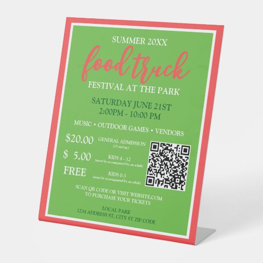 Signe De Table Billets d'achat QR - Festival des camions d'été (Recto)