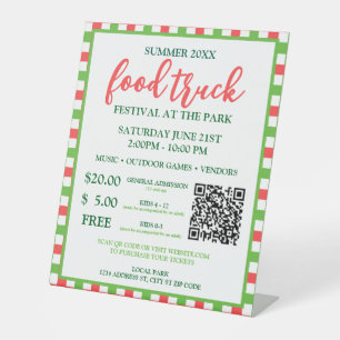Signe De Table Billets QR Summer Food Truck Festival Red Green