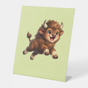 Signe De Table Bison Mignon aux Grands Yeux Cartoon de Faune Heur