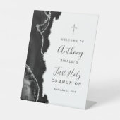 Signe De Table Black Agate Argent Première Communion Sainte Bienv (Recto)