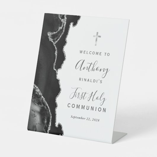 Signe De Table Black Agate Argent Première Communion Sainte Bienv (Recto)