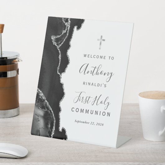 Signe De Table Black Agate Argent Première Communion Sainte Bienv (In SItu)