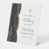 Signe De Table Black Agate Gold First Holy Communion Welcome (Recto)