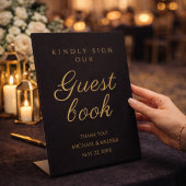 Signe De Table Black and Gold 50th Anniversary Guest Book Sign