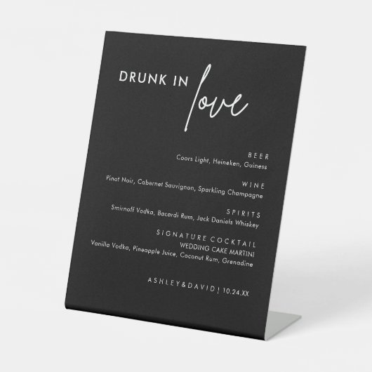 Signe De Table Black Drunk In Love Modern Mariage Bar Sign (Recto)