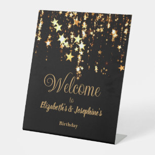 Signe De Table Black élégant et or étoiles double joint anniversa