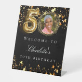 Signe De Table Black gold 50e photo anniversaire fête bienvenue (Recto)
