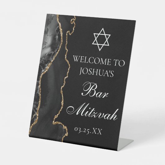 Signe De Table Black Gold Agate Bar Mitzvah Party Bienvenue (Recto)