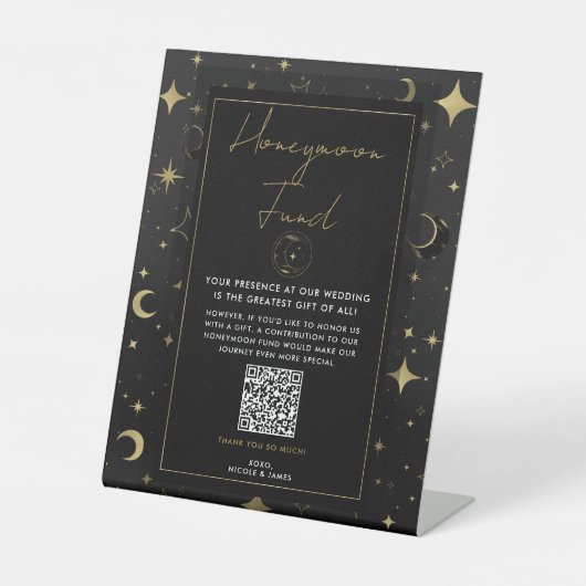 Signe De Table Black & Gold Celestin Moon Stars Honeymoon Fund (Recto)