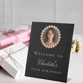 Signe De Table Black gold diamonds photo birthday party welcome
