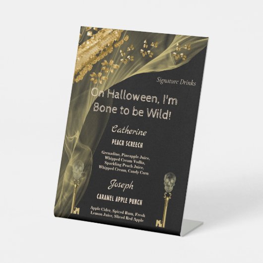 Signe De Table Black & Gold Halloween Squelette Signature Boisson (Recto)