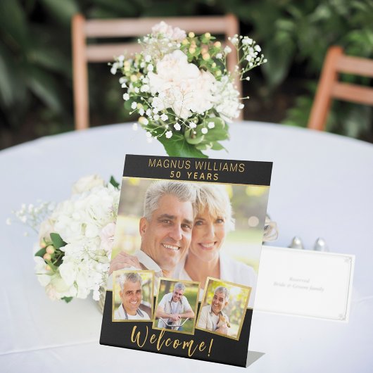 Signe De Table Black gold photo collage anniversaire fête d'anniv