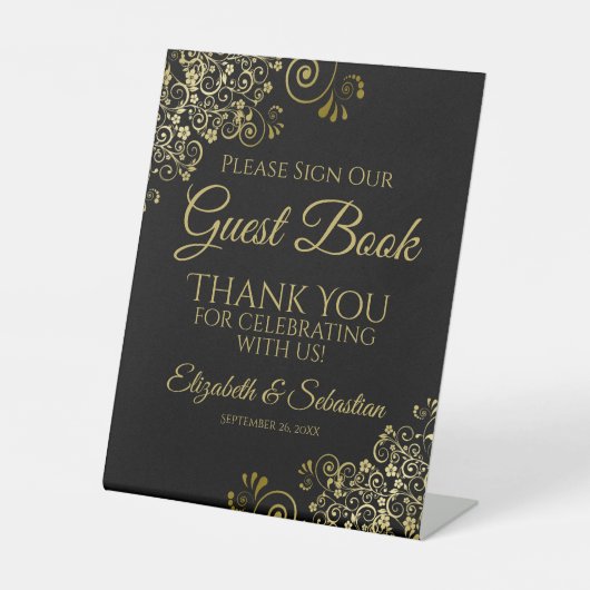 Signe De Table Black & Gold Please Sign our Guest Book Sign (Recto)