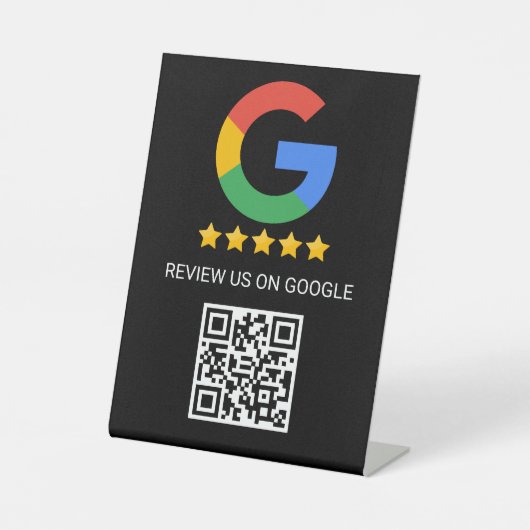Signe De Table Black Google Review QR Code Pedestal Sign (Recto)