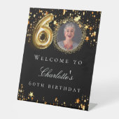 Signe De Table Black or 60e photo anniversaire fête bienvenue (Recto)