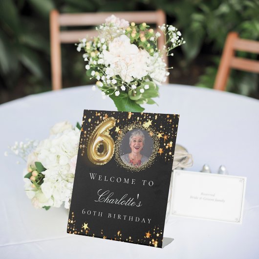Signe De Table Black or 60e photo anniversaire fête bienvenue
