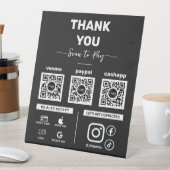 Signe De Table Black Scan moderne pour payer 3 codes QR Merci (In SItu)