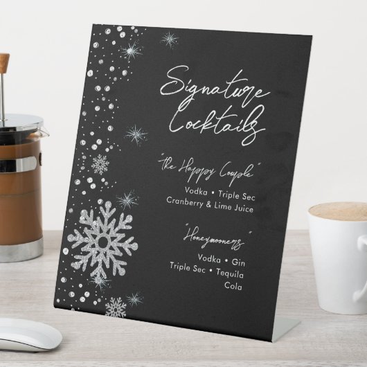 Signe De Table Black Silver Snowflakes Signature Cocktail Menu (In SItu)