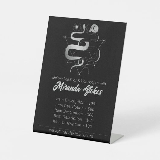 Signe De Table Black & Silver Twin Snakes Gothique Tarot Tarifs (Recto)
