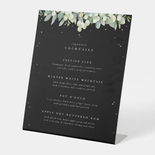 Signe De Table Black Snowberry+Eucalyptus Mariage Boissons Menu (Recto)