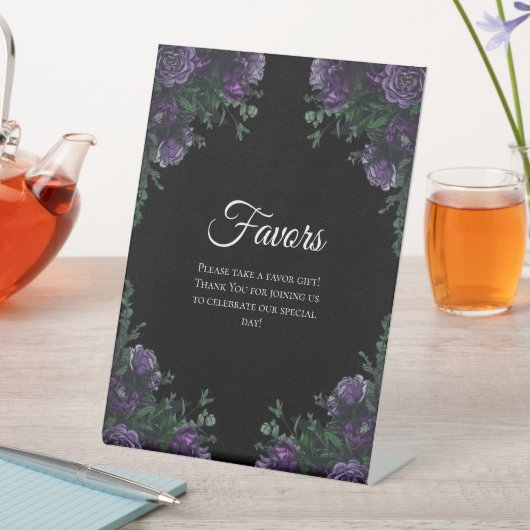 Signe De Table Black Violet Floral Élégant Mariage Gothique (In SItu)