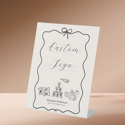 Signe De Table Black Wavy Whimsical Italien Mariage de doodle