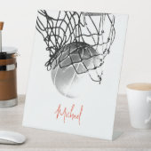 Signe De Table Black & White Basketball Ball & Net Your Name (In SItu)