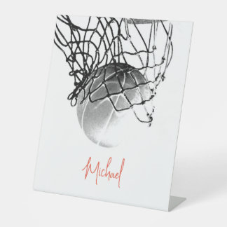 Signe De Table Black & White Basketball Ball & Net Your Name