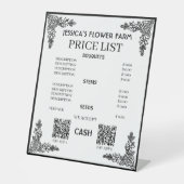 Signe De Table Black & White Floral Qr Code Business Price List (Recto)
